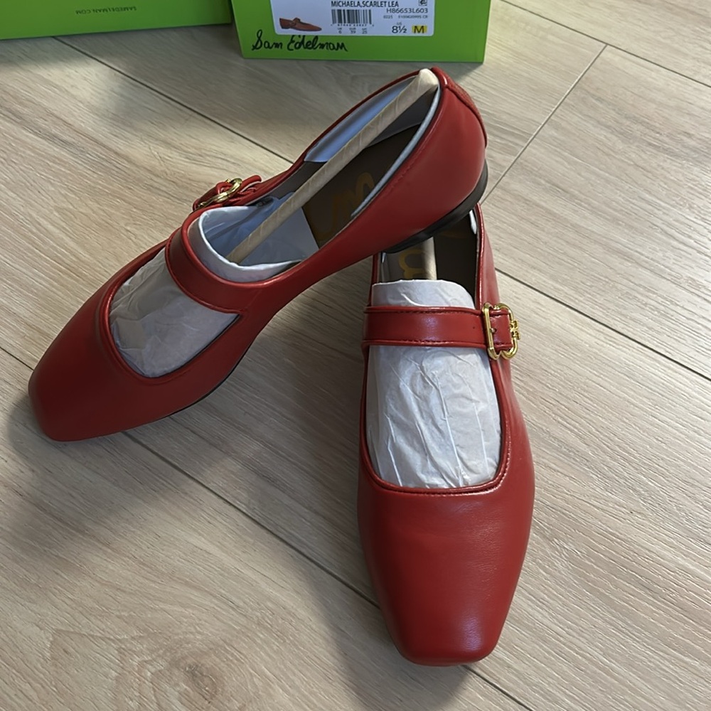 Sam Edelman Michaela Mary Jane Leather Flat in Red Size 8 1/2 - Picture 14 of 16
